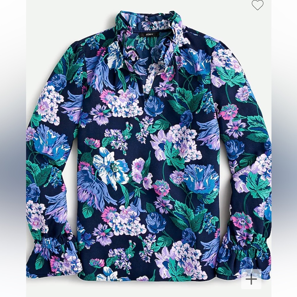 Ruffleneck top in floral 365 crepe